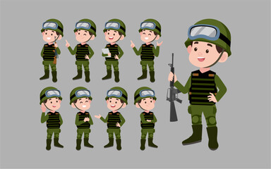 Set of soldier with different poses