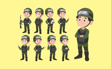 Set of soldier with different poses