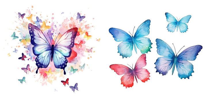transparent background with watercolor butterflies