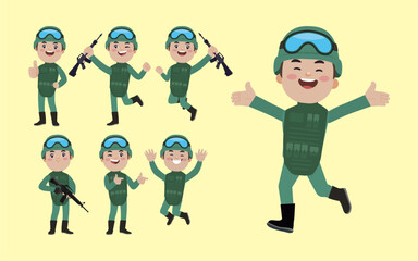 Set of soldier with different poses