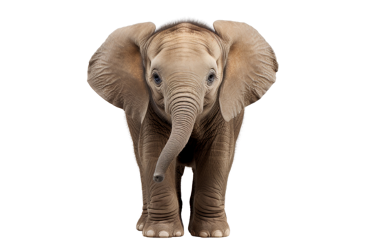 Adorable baby elephant with wrinkled skin isolated on a transparacy background
