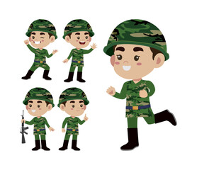 Set of soldier with different poses