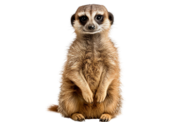 Adorable meerkat standing upright isolated on a transparacy background