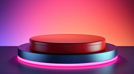 A red button sitting on top of a black table. Imaginary illustration. Product mockup.