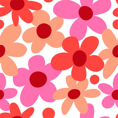 Poppy. Bold red flowers. Childrens seamless pattern. Flowers summer trend. Vector design. Red background - 645326910