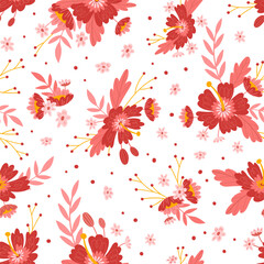 Baby doll ditsy seamless pattern. Flowers summer trend. Vector design. Red colors - 645327156