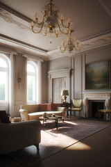Victorian style interior of living room in luxury house.
