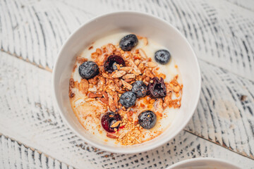 Yogurt bowl with granola and blueberry