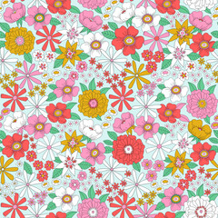 Amazing 70s. Retro Seamless Pattern. Gorgeous super trendy pattern. Retro design for women's and children's clothing. - 645327775
