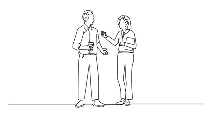 Fototapeta na wymiar continuous line drawing two people meet and talking during break time, business concept vector illustration