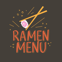 Ramen Logo Design Illustration. Ramen menu logo template with food sticks. Asian vector restaurant design.. - 645328139