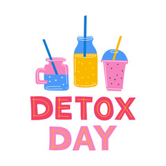Detox day. Smoothies bar Illustration in flat style. Drink menu logo for bar. Summer design. - 645328320