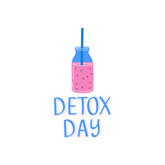 Detox day. Smoothies bar Illustration in flat style. Drink menu logo for bar. Summer design. - 645328364
