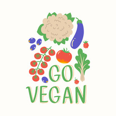 Go vegan. Vector Illustratio with vegatables. Food lokal market design. Poster - 645328790