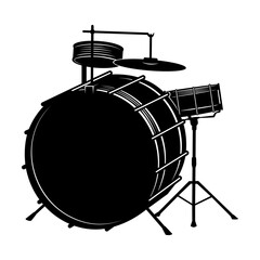 Retro Drum Kit Silhouette.. Vector cliparts isolated on white.