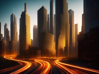 Fototapeta premium gold city, gold building, future city Cinematic Daylight generative ai illustration art