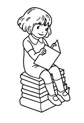 Hand-drawn coloring page with girl. Black and white images on white background.
