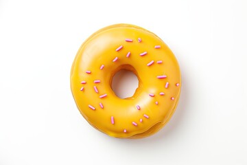 Obraz premium Sweet temptation. Colorful glazed donut delight on white background isolated. Dive into deliciousness. Tempting glazed doughnut closeup