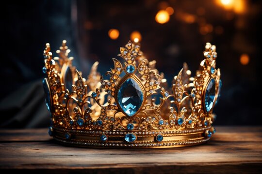 Golden crown adorned with blue gemstones majesty royal symbol promised to the saints Generative AI Illustration