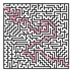 Square maze puzzle game with answer,difficult labyrinth vector illustration.