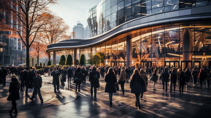 Bustling Urban Environment Teeming with Pedestrians Making their Way through the Busy Streets where Traffic creates a Captivating Play of M Movement Generative AI Digital Art Wallpaper Background