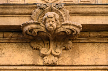 Architectural feature in the facade of the Church of Mercy in Murcia, Spain