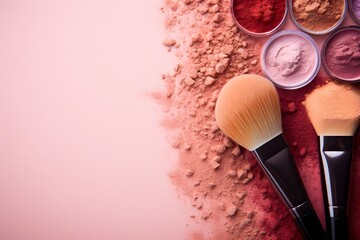 Obraz na płótnie Canvas Set of cosmetics on color background. Makeup products.