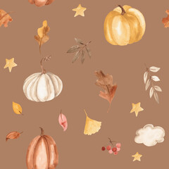 watercolor pumpkin seamless pattern illustration for kids