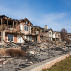 lifestyle photo homes burned out by fire aftermath of blaze.