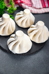 khinkali meat filling frozen dumpling semi finished cuisine food meal food snack on the table copy space food background 