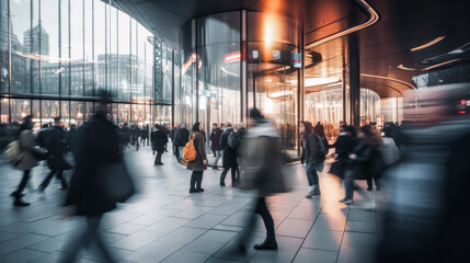 Bustling Urban Environment Teeming with Pedestrians Making their Way through the Busy Streets where Traffic creates a Captivating Play of M Movement Generative AI Digital Art Wallpaper Background