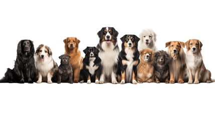 Variety of Dog Breeds Isolated on Transparent Background. Generative Ai.