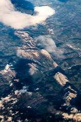 Aerial view of mountains from airplane