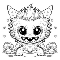illustration, line drawing of cute monster, childish, coloring