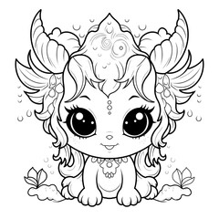 illustration, line drawing of cute monster, childish, coloring