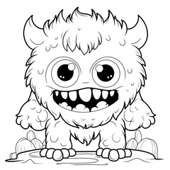 illustration, line drawing of cute monster, childish, coloring