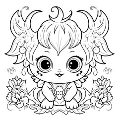 illustration, line drawing of cute monster, childish, coloring