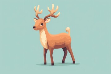 Christmas reindeer illustration on cyan background.