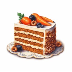 Closeup of carrot cake white background 