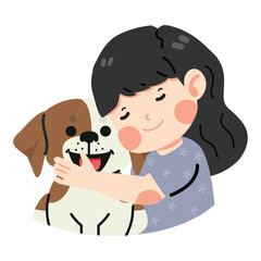 child girl hugging a dog
