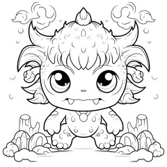 illustration, line drawing of cute monster, childish, coloring
