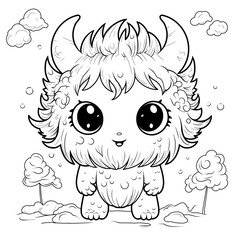 illustration, line drawing of cute monster, childish, coloring