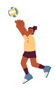 African american sportswoman kicking ball semi flat color vector character. Playing volleyball. Training. Editable full body person on white. Simple cartoon spot illustration for web graphic design