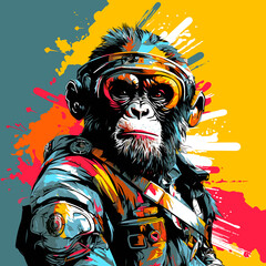 Chimpanzee in military uniform in vector pop art style © misu