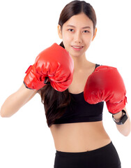 Beautiful young asian woman in sportswear exercise with boxing sport, woman training workout with punch for healthcare and weightloss, health and bodycare, power and strong.