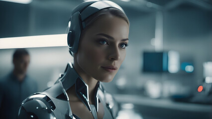 Highly detailed image of a beautiful female humanoid. Artificial Intelligence. Generative AI