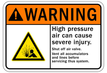 Do not operate machinery sign and labels high pressure air can cause severe injury