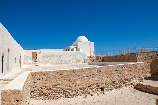 Medieval fortress Bordj El Kebir at Mediterranean coast of Tunisia near Houmt El Souk town. Djerba island.