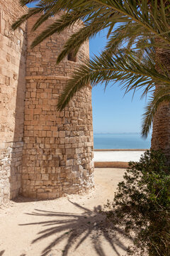 Medieval fortress Bordj El Kebir at Mediterranean coast of Tunisia near Houmt El Souk town. Djerba island.