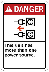 Do not operate machinery sign and labels this unit has more than one power source